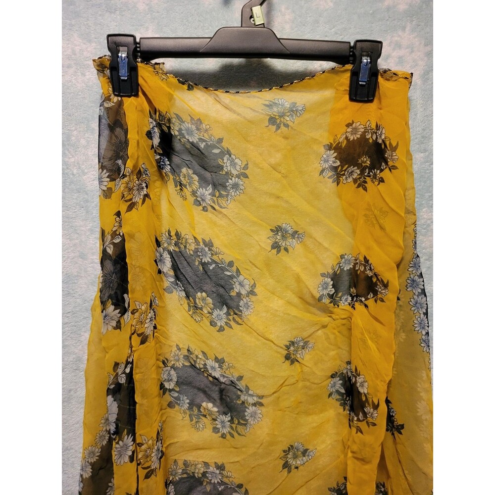 Black Gold Trim Special Hem Scarf Wrap Hijab Shawl Yellow Japan Floral Daisy